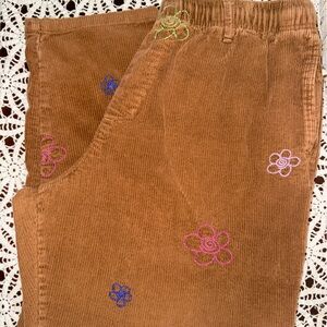 Urban Outfitters Brown Corduroy Pants with Embroidered Flowers